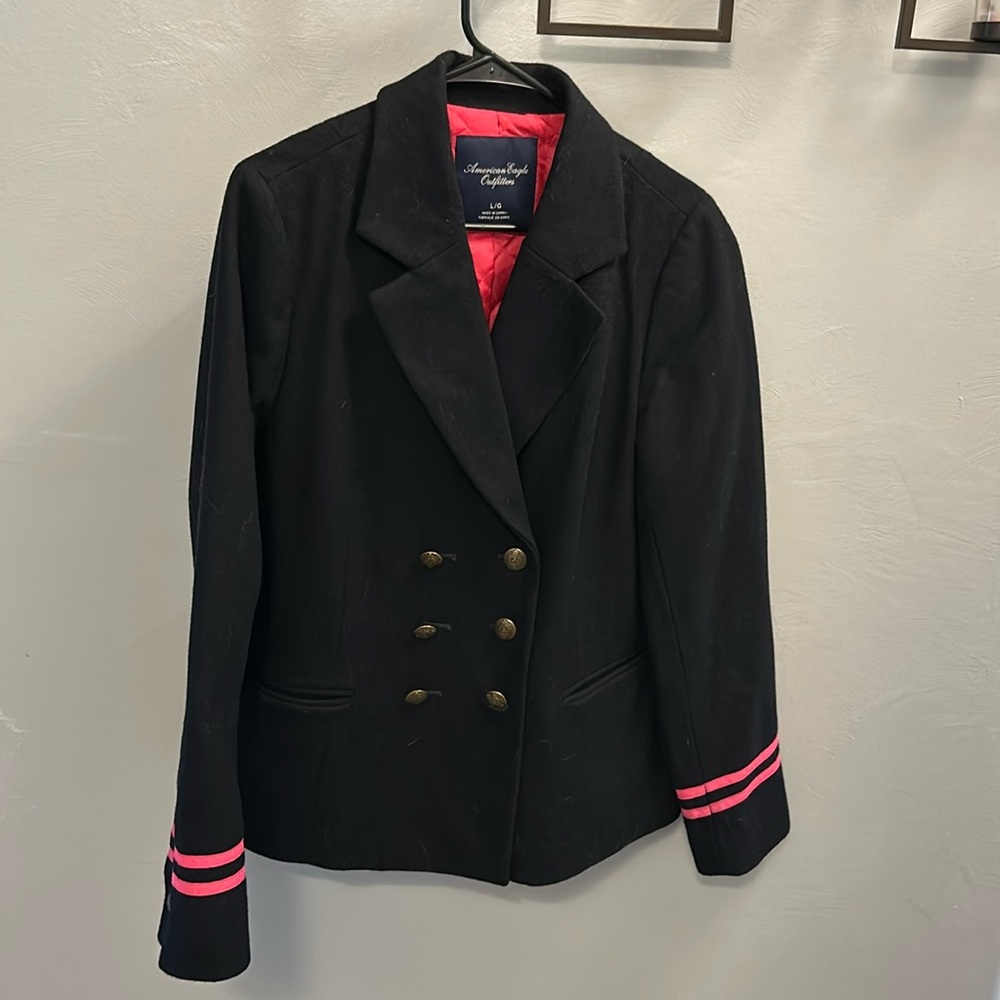 Black Peacoat with pink stripes